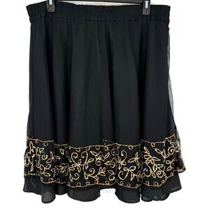 Take Two Clothing Co Medium‎ Black Gold Floral Sequined Skirt Gypsy Boho NWT